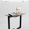 Modern Side Table with Black Metal Frame Glass Top and Wooden Frame Lamp with Magazine