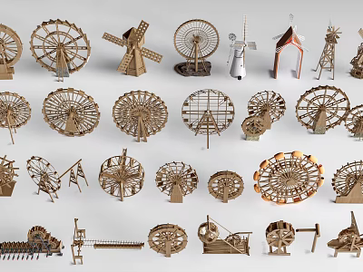 Handmade Wooden Paper Garden Decor Items With Ferris Wheel Windmill House And Tower 3d model