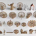 Handmade Wooden Paper Garden Decor Items With Ferris Wheel Windmill House And Tower