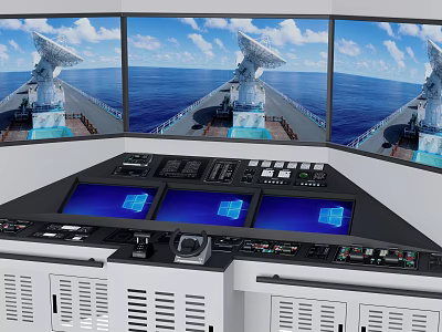 Advanced Ship Bridge Control System with Multiple Displays and Ocean View 3d model