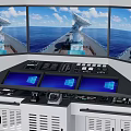 Advanced Ship Bridge Control System with Multiple Displays and Ocean View