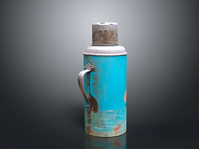 Vintage Blue Metal Thermos Flask With Rustic Finish And Handle Design 3d model