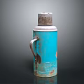 Vintage Blue Metal Thermos Flask With Rustic Finish And Handle Design