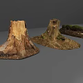 Natural Stone And Wood Elements Including Logs Stumps With Mossy Details