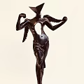 Dynamic Black Winged Sculpture Carving with Raised Arms and Hollow Torso