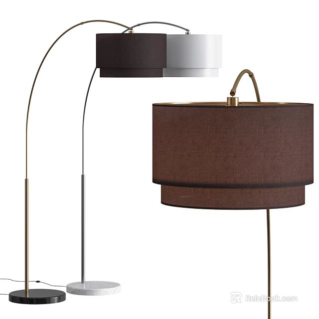 Contemporary Brown Fabric Shade Floor Lamp With Metal Arc Stand Design 3d model 