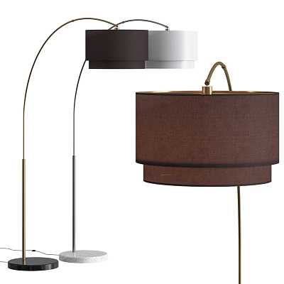 Contemporary Brown Fabric Shade Floor Lamp With Metal Arc Stand Design 3d model