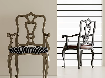 Classic Accent Chair With Gold And Black Frame Striped And Red Cushion Against Striped Wall 3d model