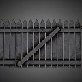 Weathered White Picket Fence With Wooden Post And Pointed Tops