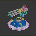 Game Movie Character Blue Mechanical Device With Green Laser And Hexagonal Base
