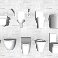 Various White Toilet Designs Including Wall Mounted And Floor Standing Models