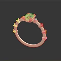Elegant Gold Band Ring With Central Green Gemstone And Geometric Details
