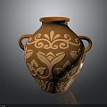 Reddish Brown Terracotta Vase With Two Handles And Intricate Floral Patterns 3d model