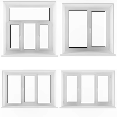 Modern White Casement Windows With Multiple Glass Panes And Stylish Design 3d model