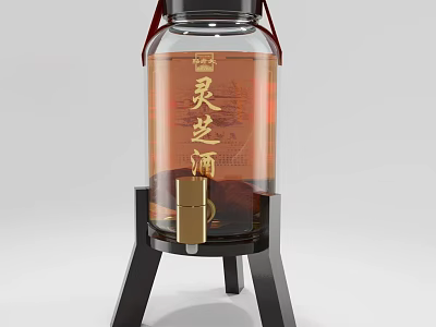 Reishi Wine Glass Bottle with Red Strap and Black Stand Featuring Traditional Chinese Design 3d model