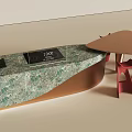 Stylish Modern Interior Design With Green Marble Island And Red Chairs