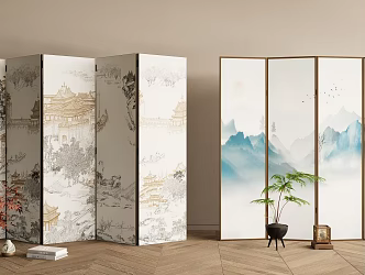 New Chinese Screen Wooden Screen Zen Screen 3d model