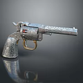 Vintage Engraved Revolver Featuring Silver And Gold Intricate Patterns And Ornate Handle