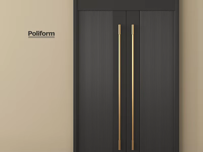 Poliform Black Double Doors With Vertical Stripes And Gold Long Handles Against Beige Wall 3d model