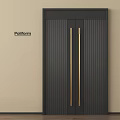 Poliform Black Double Doors With Vertical Stripes And Gold Long Handles Against Beige Wall