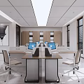 Modern Public Office Workspace Interior With Desks Computers And Natural Light 3d model