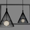 Modern Silver Black Conical Pendant Lights With Metal Frame And Glass Shade