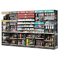 Retail Display Shelves with Multiple Layers of Assorted Bottled and Canned Goods