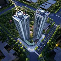 Modern Birds Eye View Planning of High Rise Residential Buildings with Greenery and Roads