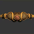 Fantasy Armored Warrior Character With Golden Ornate Armor And Red Accents Design