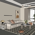 Modern Cream Home Living Room Sofa Coffee Table Combination Puff Double Sofa Leisure Chair Glass Chandelier Small Cart Side Table 3d model