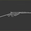 Shiny Metal Rifle With Long Barrel Stock And Reflective Surface On Plain Gray Background