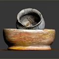 Nested Layered Bowl Shaped Sculpture Carving With Wooden Base And Colorful Details