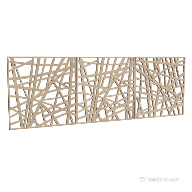 Modern Wooden Room Divider With Geometric Openwork Design And Light Wood Tone 3d model 