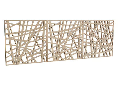 Modern Wooden Room Divider With Geometric Openwork Design And Light Wood Tone 3d model