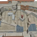Urban Storage Area With Red Brick Buildings Metal Sheds Containers And Sign