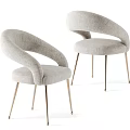 Modern Light Gray Fabric Dining Chairs With Curved Armrests And Metal Legs