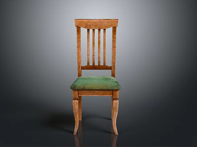 Classic Wooden Stool Featuring Green Padded Seat Vertical Slat Backrest And Wooden Legs 3d model