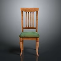 Classic Wooden Stool Featuring Green Padded Seat Vertical Slat Backrest And Wooden Legs