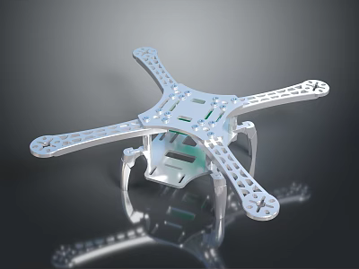 Silver Quadcopter Drone With Modern Metal Frame And Landing Gear Structure 3d model