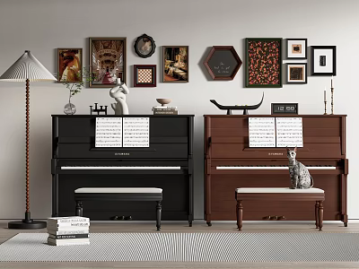 Stylish Elegant Living Room With Pianos And Wall Art Decor 3d model