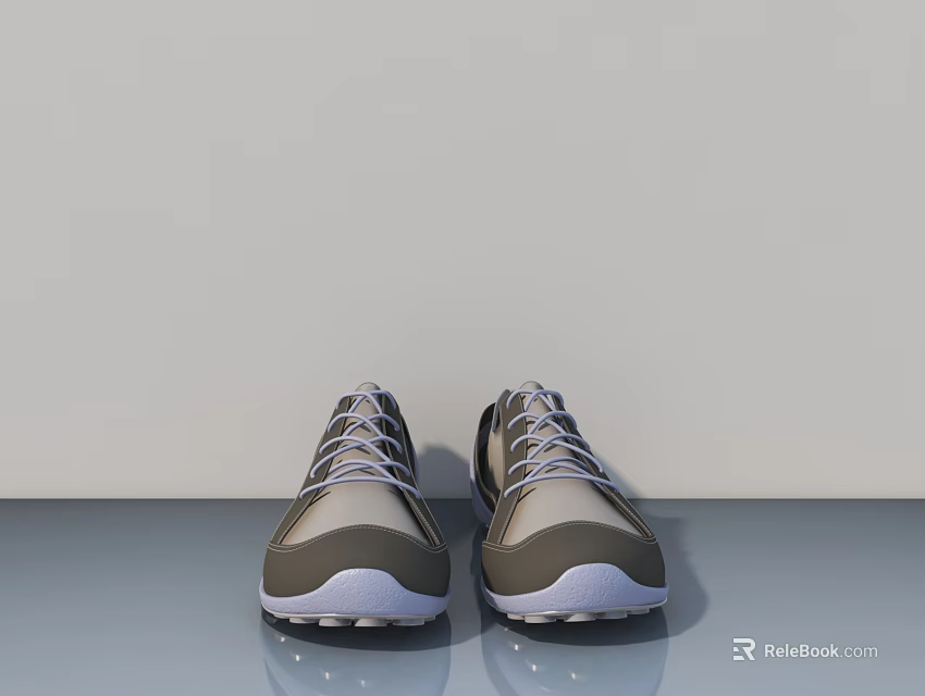 Gray And White Spiked Sole Sports Shoes On Gray Floor With Light Gray Wall 3d model 