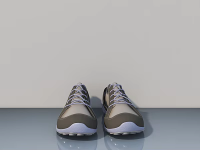 Gray And White Spiked Sole Sports Shoes On Gray Floor With Light Gray Wall 3d model