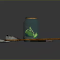 Glass Jar With Gold Lid Containing Green Glowing Elements Strainer And Brown Box