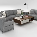 Modern Gray and Orange Sofa Coffee Table Set with Cushions and Decorative Items 3d model