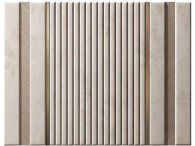 Modern Striped Background Wall With Vertical Wooden Panels And Light Finish Design 3d model
