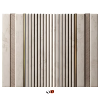 Modern Striped Background Wall With Vertical Wooden Panels And Light Finish Design 3d model