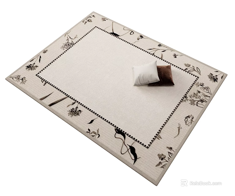 Beige Square Carpet With Intricate Floral Border And Decorative Central Patterns 3d model