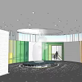 Modern Sales Office Building With Glass Curtain Wall White Exterior And Greenery