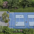 Outdoor Tennis Court With Green Surroundings People Playing Fitness Sports Activity