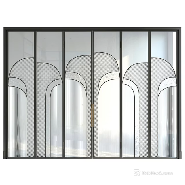 Modern Glass Door With Black Frame And Intricate Geometric Patterns Design 3d model 